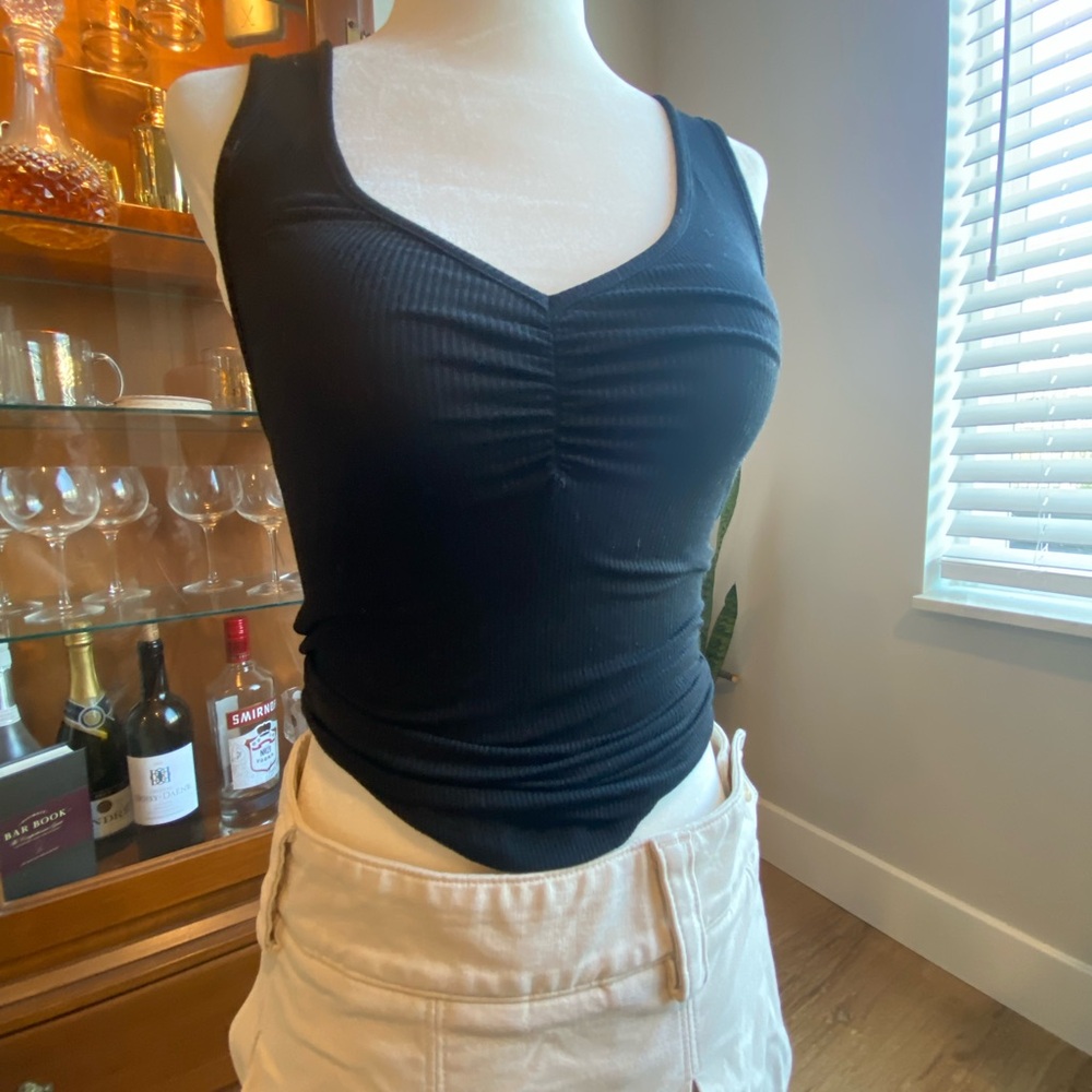 American Eagle Outfitters Black Ruched Tank Top